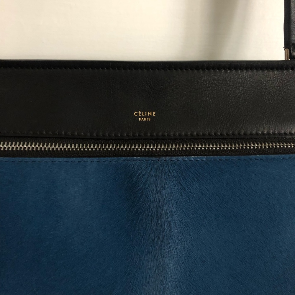CELINE RARE NWT Medium Edge Satchel Blue Ponyhair & Black Leather - Picture 5 of 13
